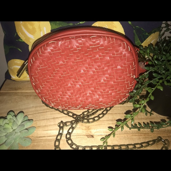 Anthropologie Small Brick Red Woven Crossbody Purse With Chain Strap - Picture 1 of 13